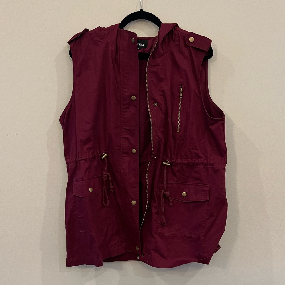 Zenana Burgundy Wine Sleeveless Hooded Vest XL